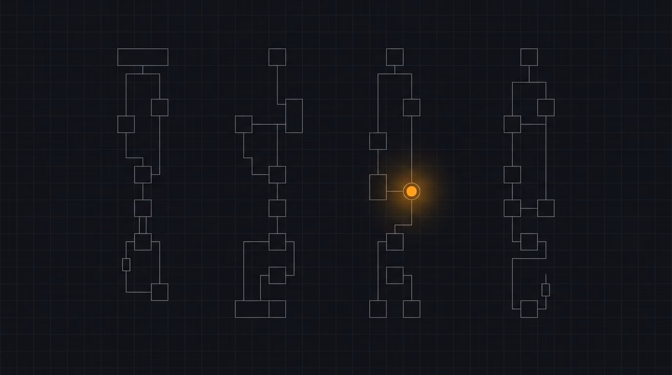 Schematic of four module columns representing the four agent stacks, with a single amber node